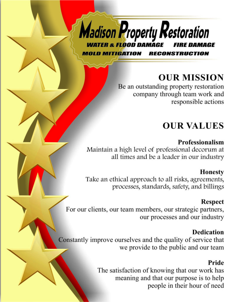 Mission Values for web page 2 About Us Madison Property Restoration